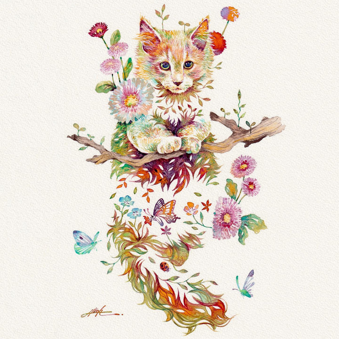 Japanese Artist Portrays Animals Using Watercolor Flower Arrangements